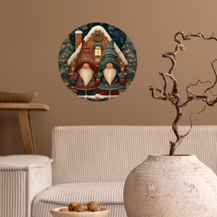 Kerst - Gnomen - Peperkoekhuisje - Rood - Groen Wandcirkel behangsticker klein -sfeer1