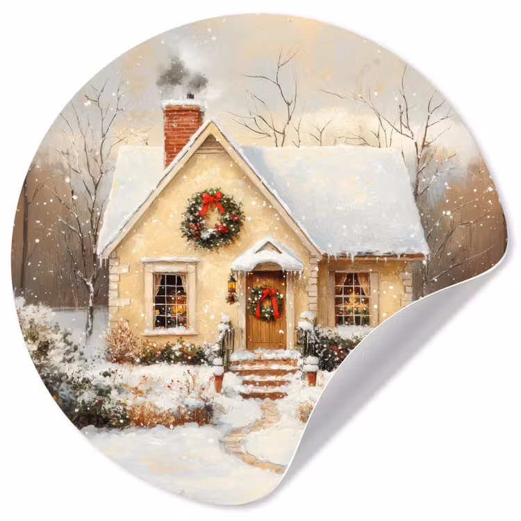 Kerst - Huis - Winter - Sneeuw Wandcirkel behangsticker klein -3d