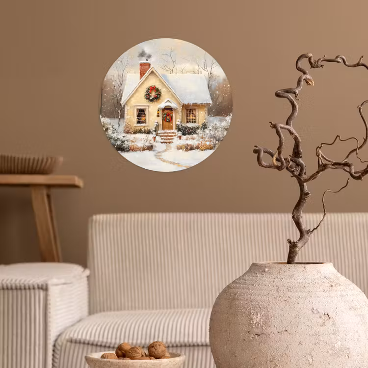 Kerst - Huis - Winter - Sneeuw Wandcirkel behangsticker klein -sfeer1