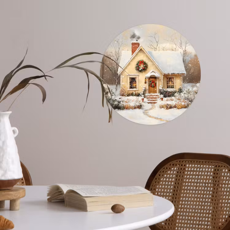 Kerst - Huis - Winter - Sneeuw Wandcirkel behangsticker klein -sfeer3