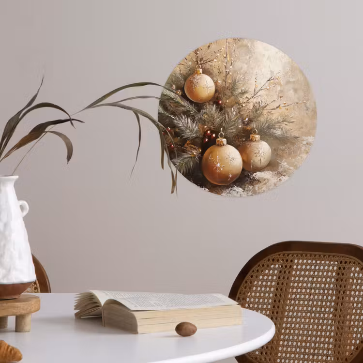 Kerst - Kerstballen - Beige - Goud Wandcirkel behangsticker klein -sfeer3