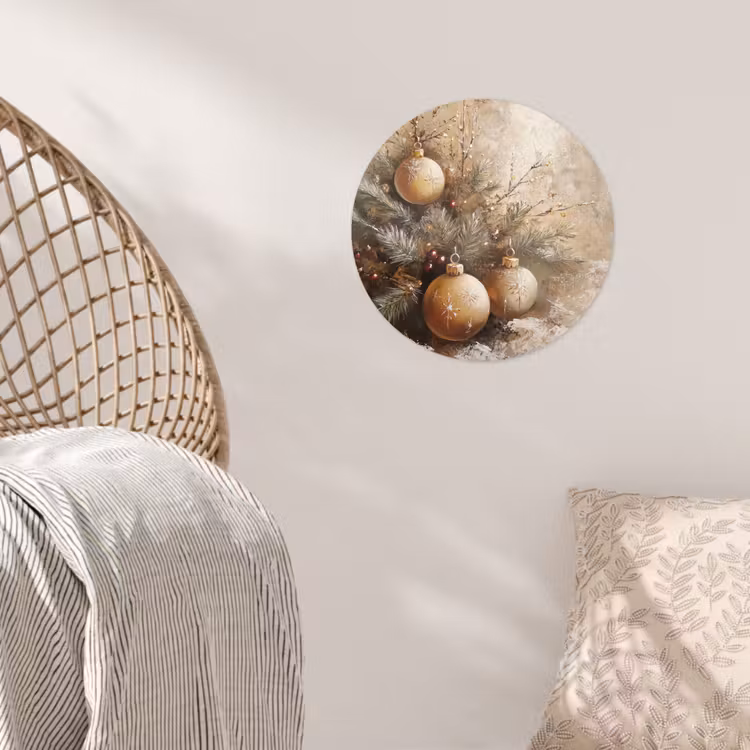 Kerst - Kerstballen - Beige - Goud Wandcirkel behangsticker klein -sfeer4