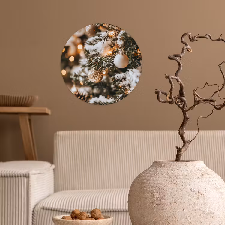 Kerst - Kerstboom - Winter - Binnen - Sneeuw Wandcirkel behangsticker klein -sfeer1