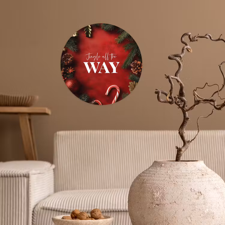 Kerst - Quote - Rood - Kerstballen Wandcirkel behangsticker klein -sfeer1