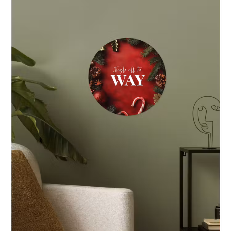 Kerst - Quote - Rood - Kerstballen Wandcirkel behangsticker klein -sfeer2