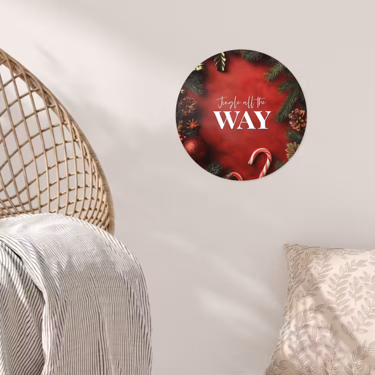 Kerst - Quote - Rood - Kerstballen Wandcirkel behangsticker klein -sfeer4