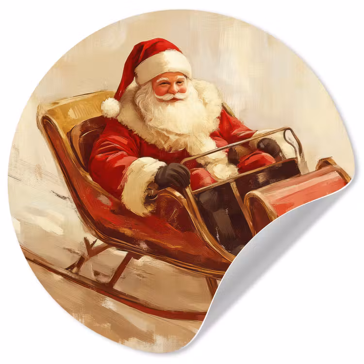 Kerst - Slee - Kerstman Wandcirkel behangsticker klein -3d