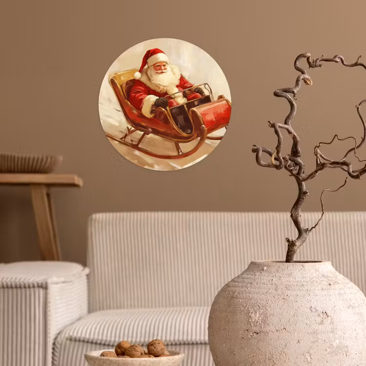Kerst - Slee - Kerstman Wandcirkel behangsticker klein -sfeer1