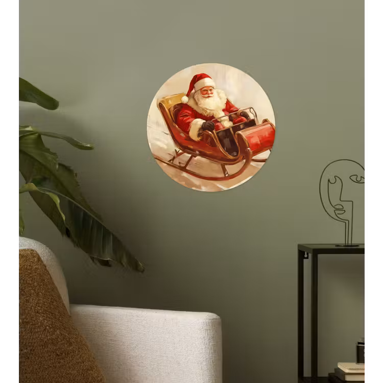 Kerst - Slee - Kerstman Wandcirkel behangsticker klein -sfeer2