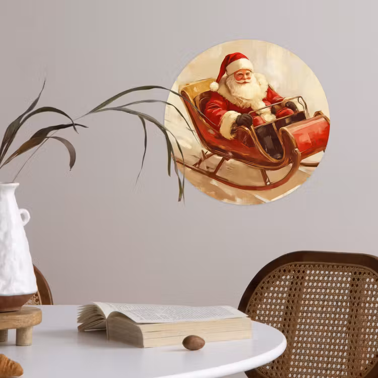 Kerst - Slee - Kerstman Wandcirkel behangsticker klein -sfeer3