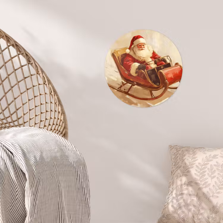 Kerst - Slee - Kerstman Wandcirkel behangsticker klein -sfeer4