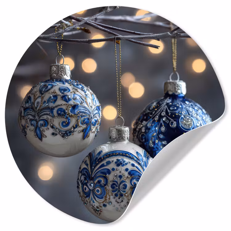 Kerstbal - Versierd - Blauw Wandcirkel behangsticker klein -3d