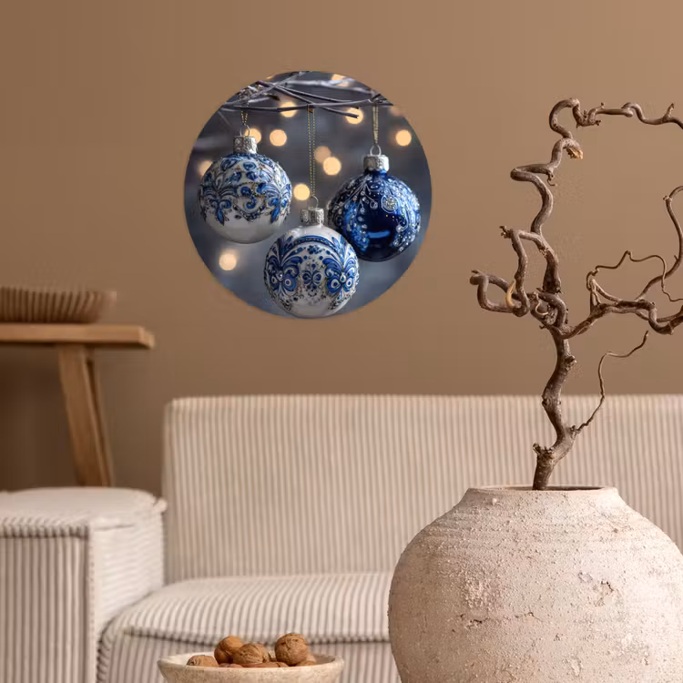 Kerstbal - Versierd - Blauw Wandcirkel behangsticker klein -sfeer1