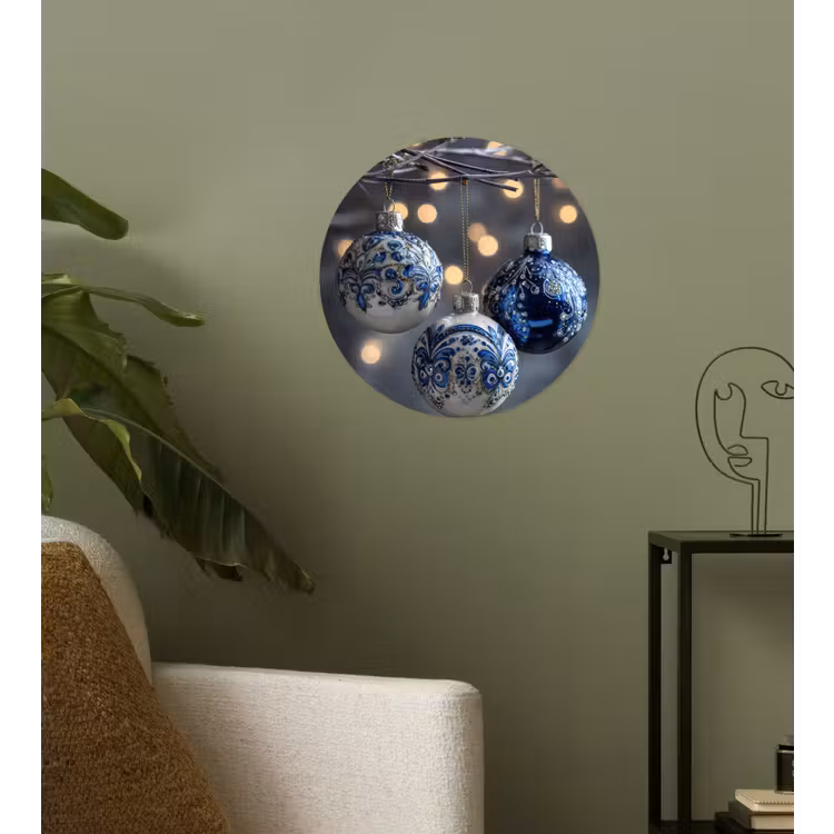Kerstbal - Versierd - Blauw Wandcirkel behangsticker klein -sfeer2