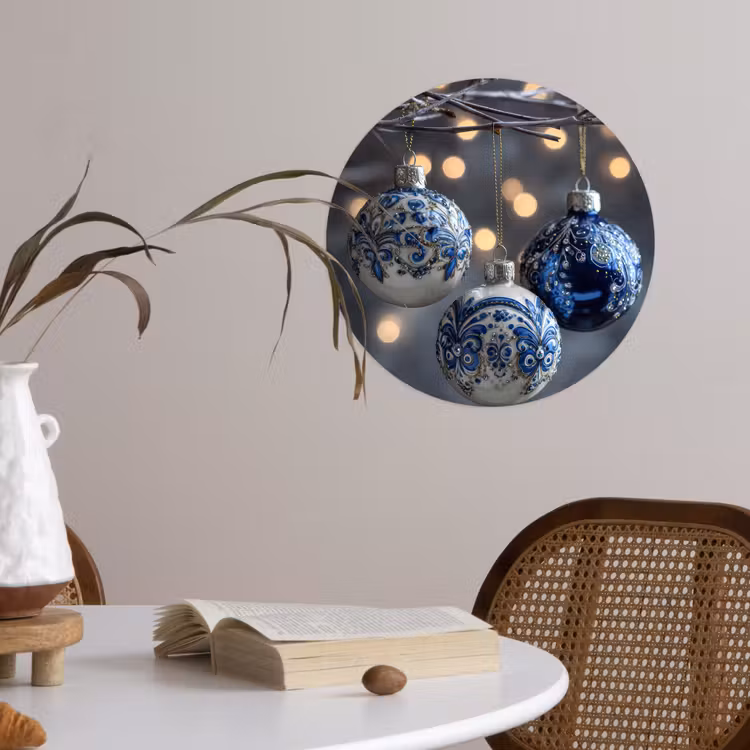 Kerstbal - Versierd - Blauw Wandcirkel behangsticker klein -sfeer3