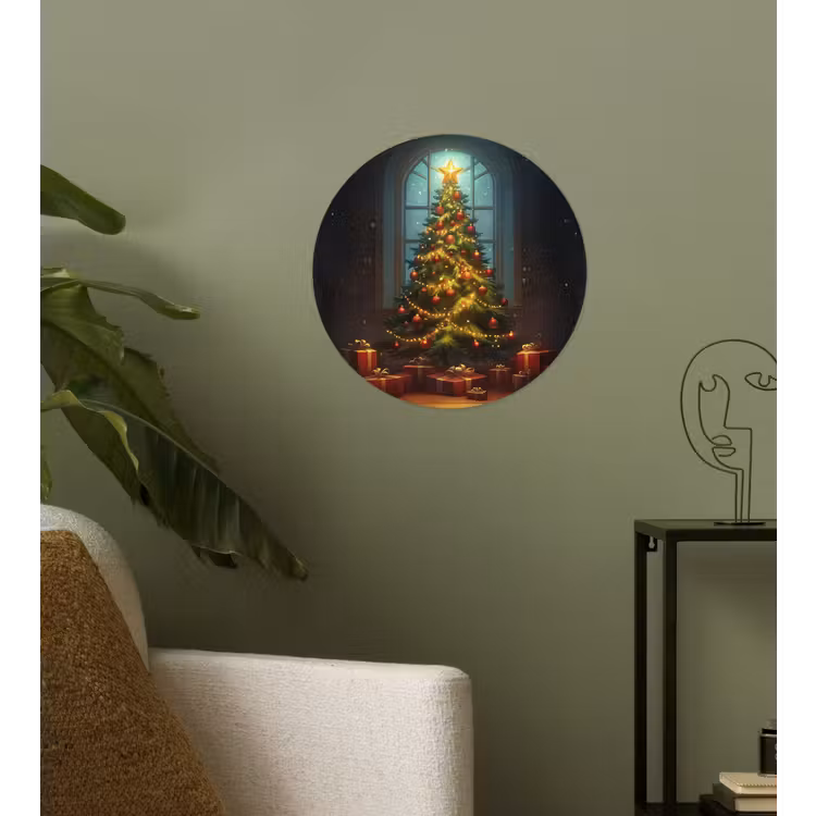 Kerstboom - Cadeau - Kerst - Winter Wandcirkel behangsticker klein -sfeer2