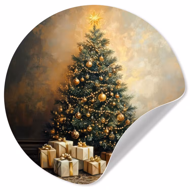 Kerstboom - Cadeaus - Goud Wandcirkel behangsticker klein -3d