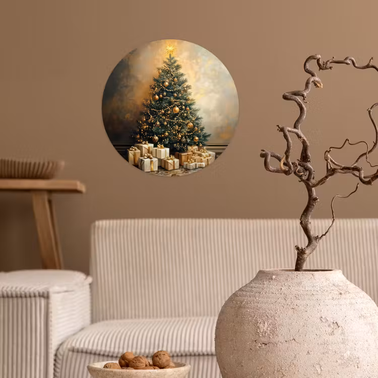 Kerstboom - Cadeaus - Goud Wandcirkel behangsticker klein -sfeer1
