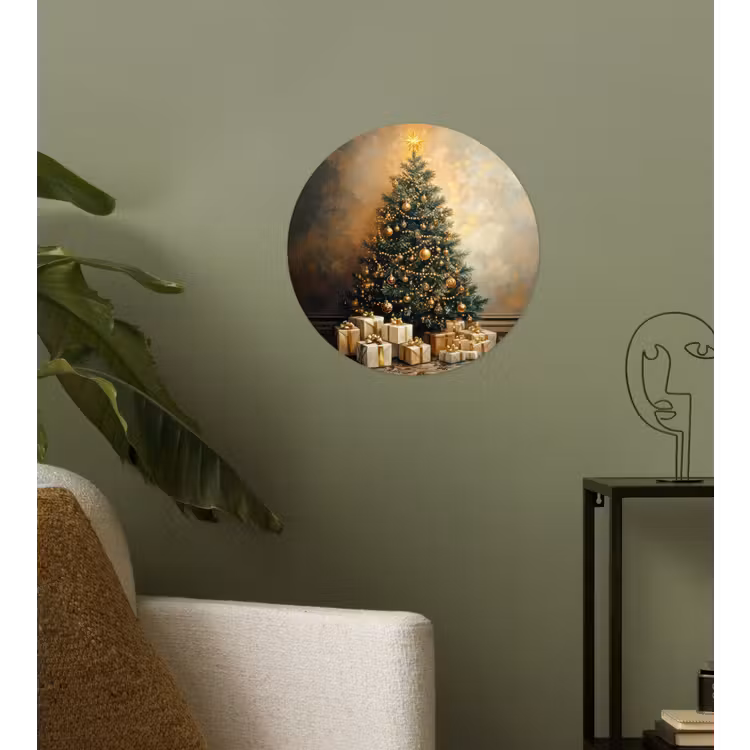Kerstboom - Cadeaus - Goud Wandcirkel behangsticker klein -sfeer2