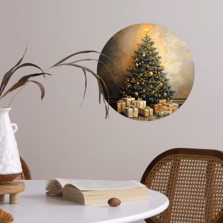 Kerstboom - Cadeaus - Goud Wandcirkel behangsticker klein -sfeer3