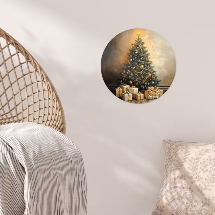 Kerstboom - Cadeaus - Goud Wandcirkel behangsticker klein -sfeer4