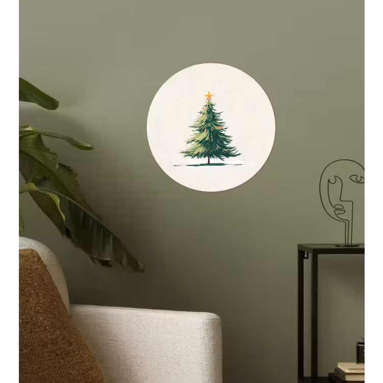 Kerstboom - Illustratie - Ster - Sneeuw Wandcirkel behangsticker klein -sfeer2