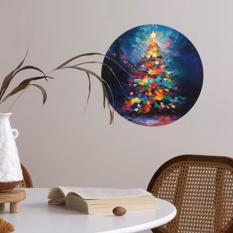 Kerstboom - Kerst - Abstract - Kleurrijk Wandcirkel behangsticker klein -sfeer3