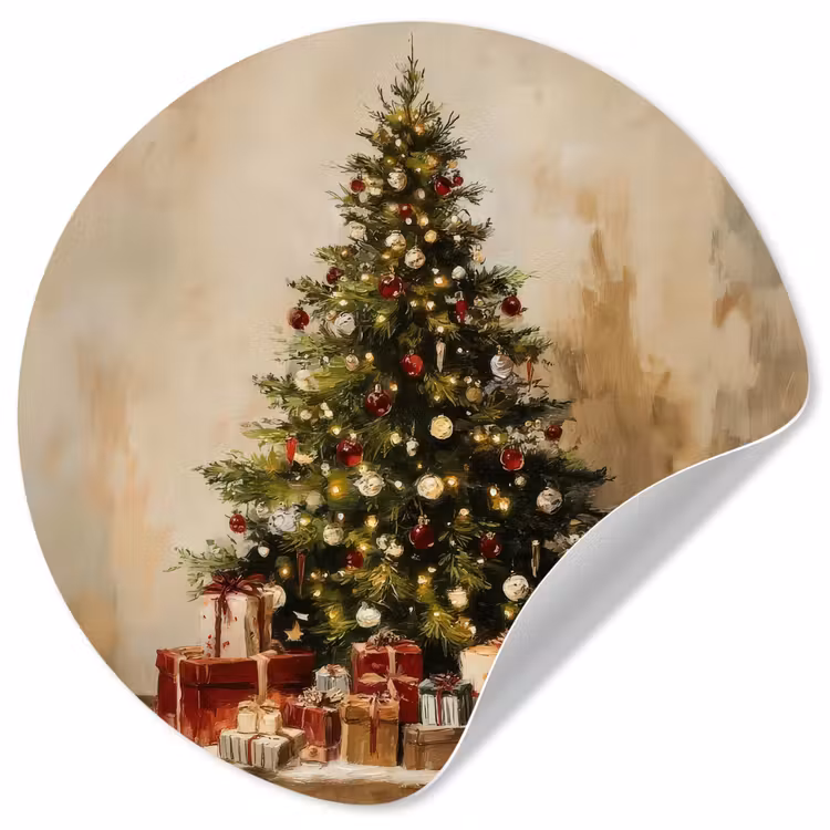 Kerstboom - Versierd - Kleurrijk Wandcirkel behangsticker klein -3d