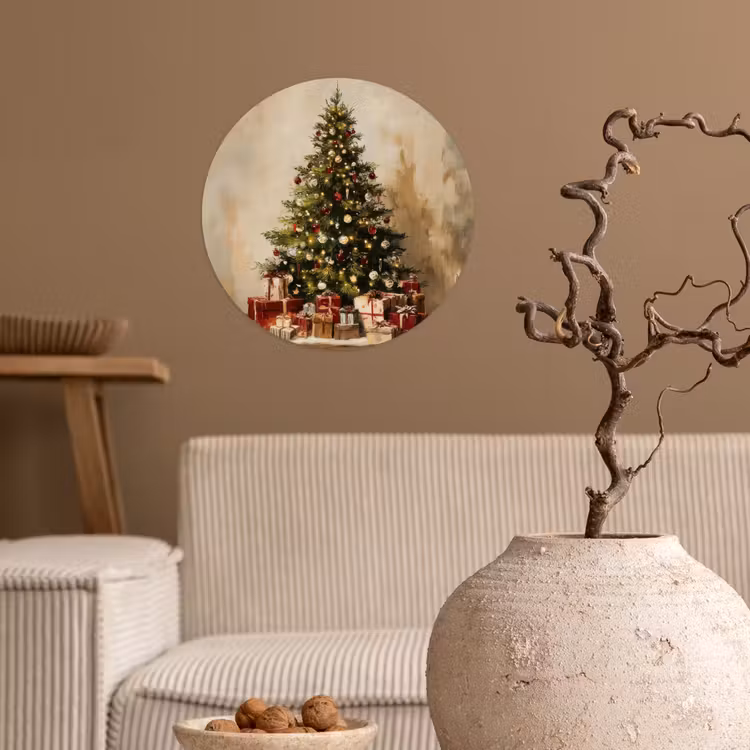 Kerstboom - Versierd - Kleurrijk Wandcirkel behangsticker klein -sfeer1