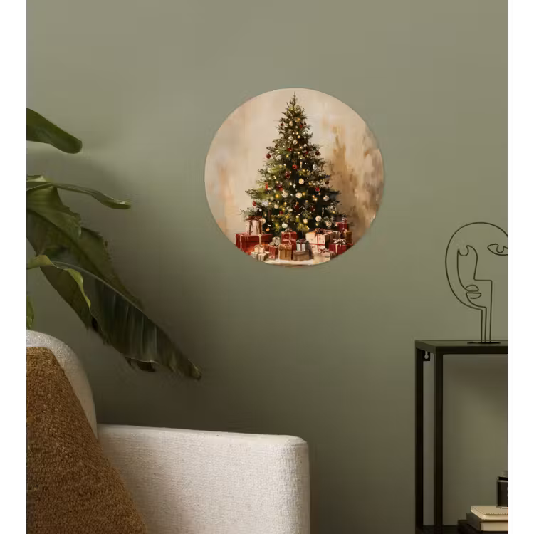 Kerstboom - Versierd - Kleurrijk Wandcirkel behangsticker klein -sfeer2