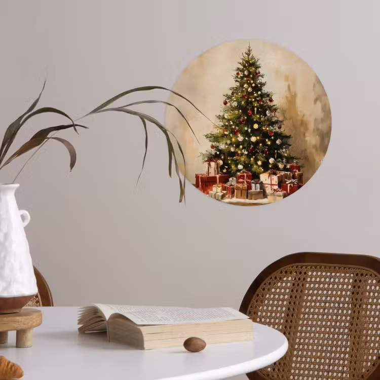 Kerstboom - Versierd - Kleurrijk Wandcirkel behangsticker klein -sfeer3