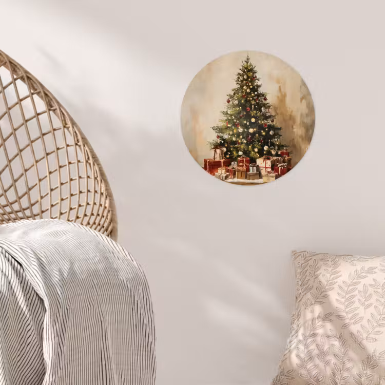 Kerstboom - Versierd - Kleurrijk Wandcirkel behangsticker klein -sfeer4