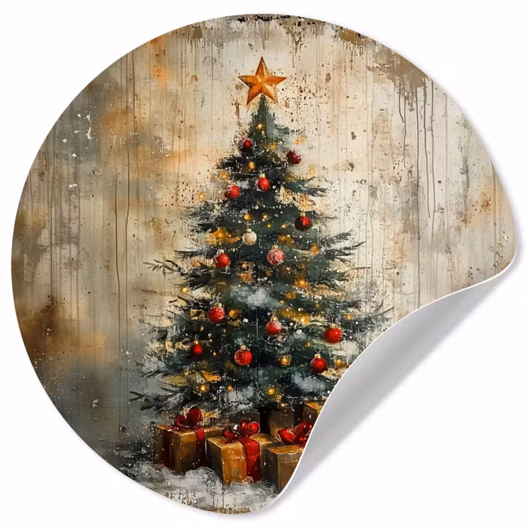 Kerstboom - Vintage - Kerst - Cadeau Wandcirkel behangsticker klein -3d