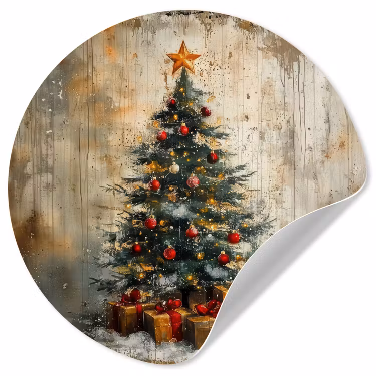 Kerstboom - Vintage - Kerst - Cadeau Wandcirkel behangsticker klein -3d