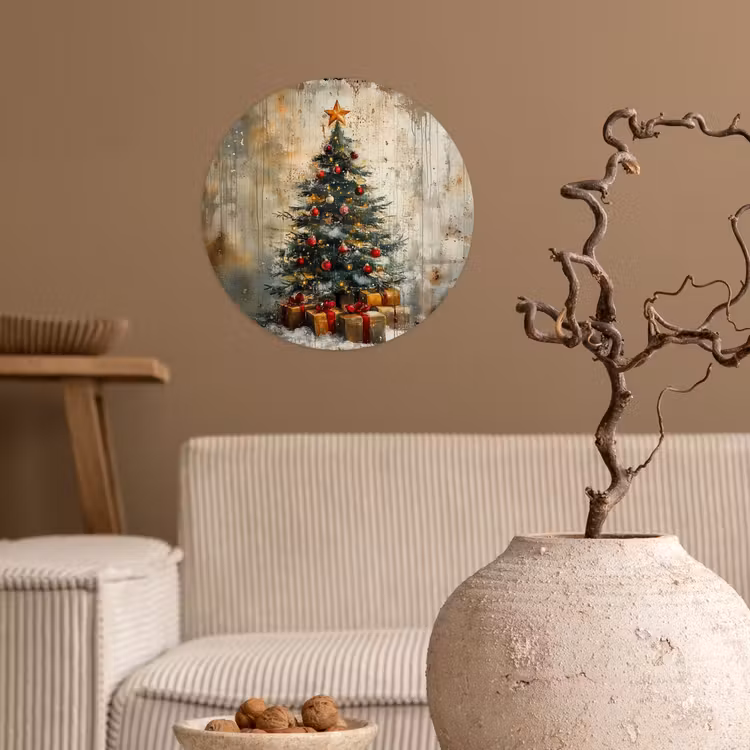 Kerstboom - Vintage - Kerst - Cadeau Wandcirkel behangsticker klein -sfeer1