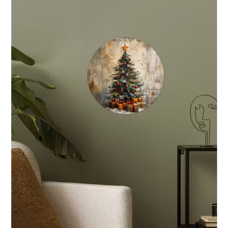 Kerstboom - Vintage - Kerst - Cadeau Wandcirkel behangsticker klein -sfeer2