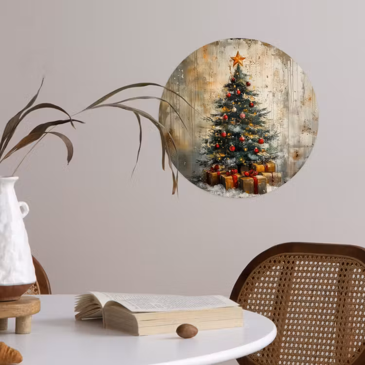 Kerstboom - Vintage - Kerst - Cadeau Wandcirkel behangsticker klein -sfeer3