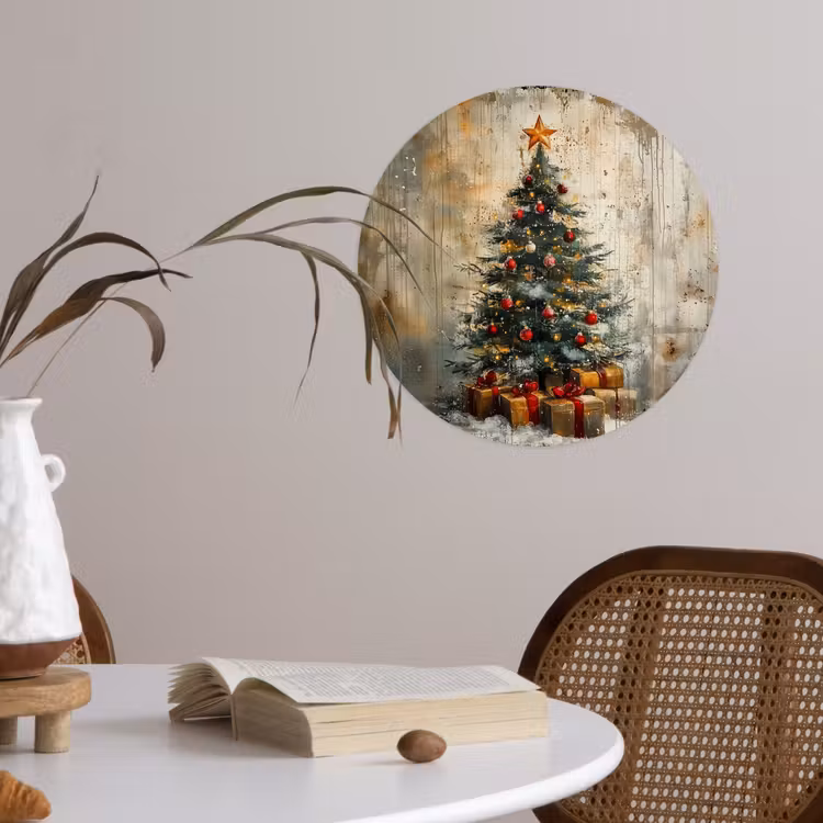 Kerstboom - Vintage - Kerst - Cadeau Wandcirkel behangsticker klein -sfeer3