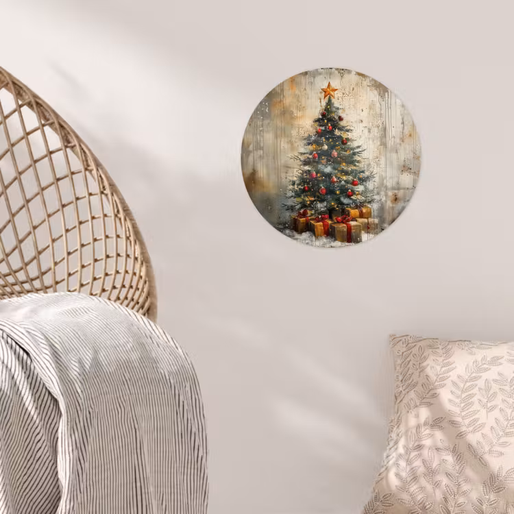 Kerstboom - Vintage - Kerst - Cadeau Wandcirkel behangsticker klein -sfeer4