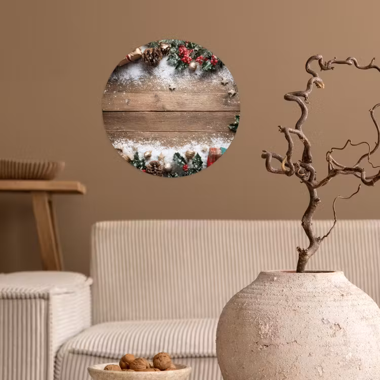 Kerstdecoratie - Geschenken - Hout - Veelkleurig Wandcirkel behangsticker klein -sfeer1