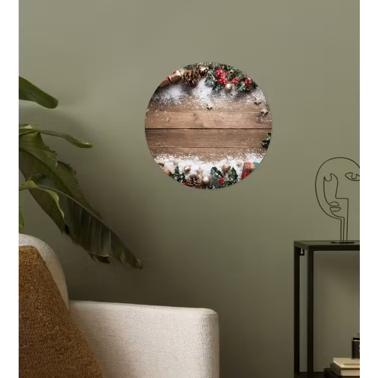 Kerstdecoratie - Geschenken - Hout - Veelkleurig Wandcirkel behangsticker klein -sfeer2
