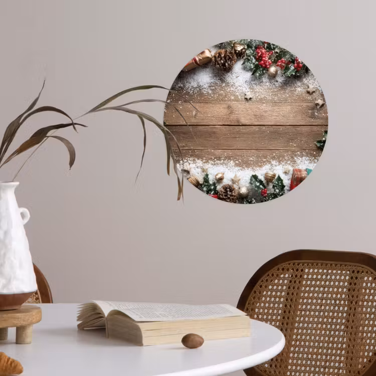 Kerstdecoratie - Geschenken - Hout - Veelkleurig Wandcirkel behangsticker klein -sfeer3