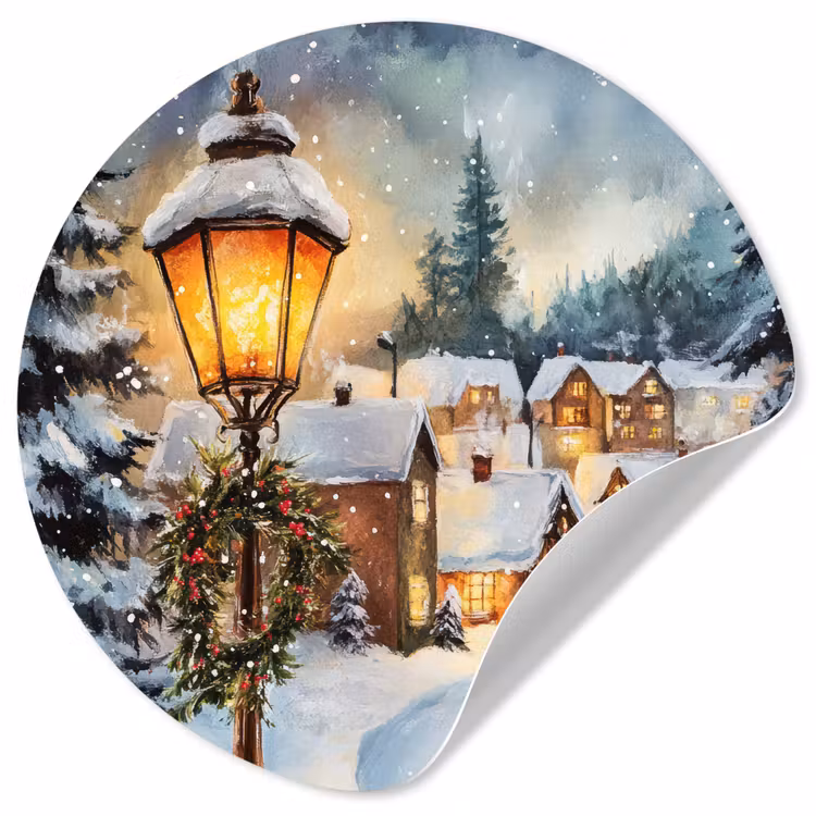 Kerstdorp - Huizen - Sneeuw - Kerst Wandcirkel behangsticker klein -3d