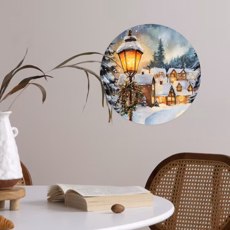 Kerstdorp - Huizen - Sneeuw - Kerst Wandcirkel behangsticker klein -sfeer3