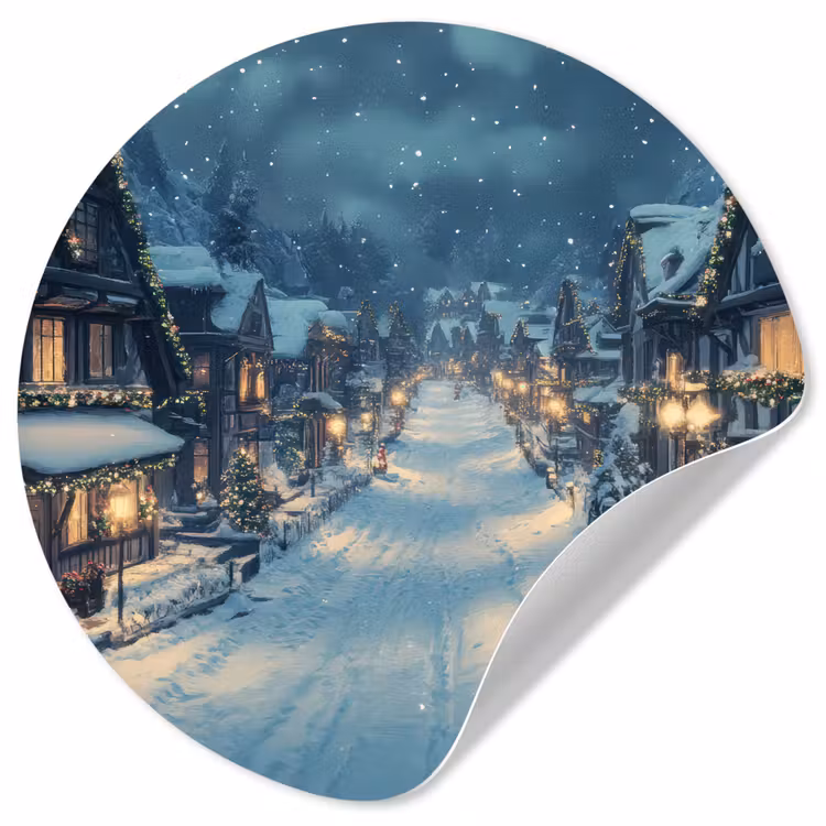 Kerstdorp - Kerst - Sneeuw - Winter Wandcirkel behangsticker klein -3d