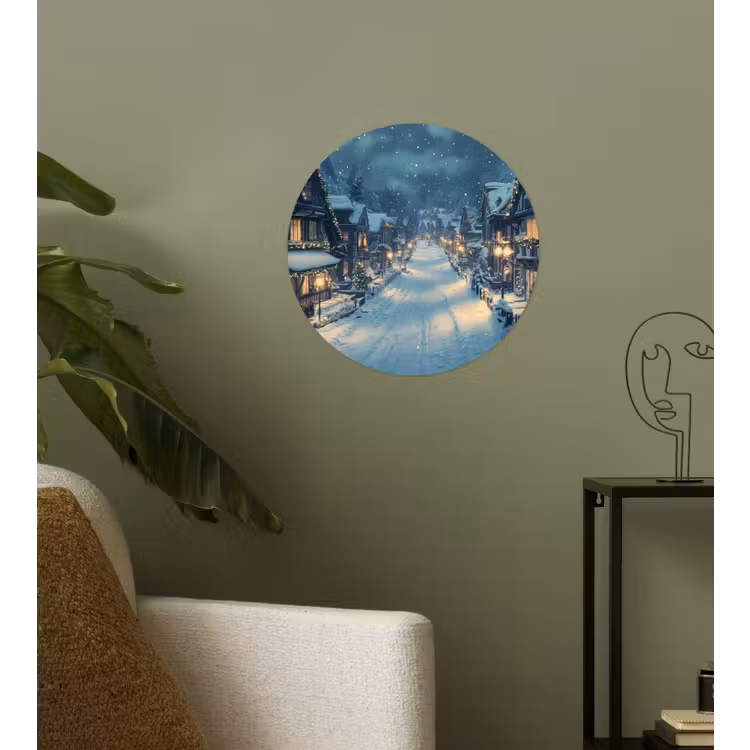 Kerstdorp - Kerst - Sneeuw - Winter Wandcirkel behangsticker klein -sfeer2