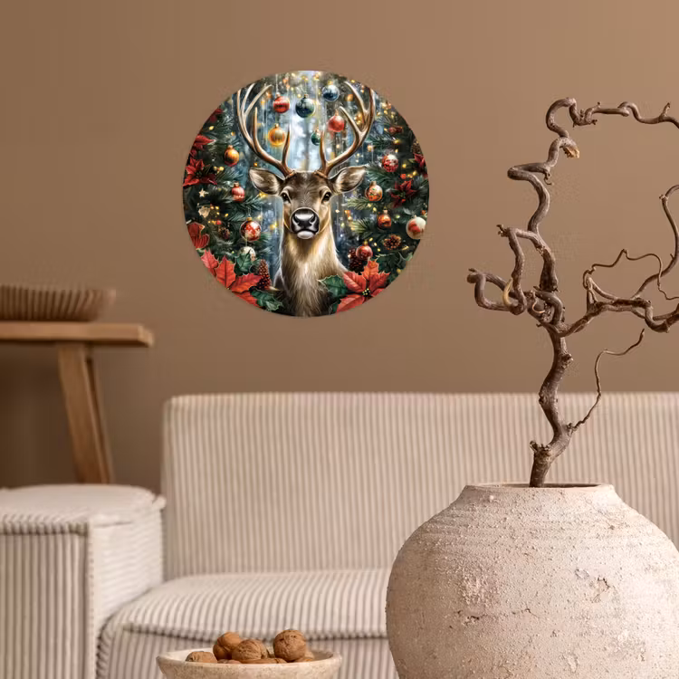 Kerstfeest - Dennenbos - Rood Wandcirkel behangsticker klein -sfeer1