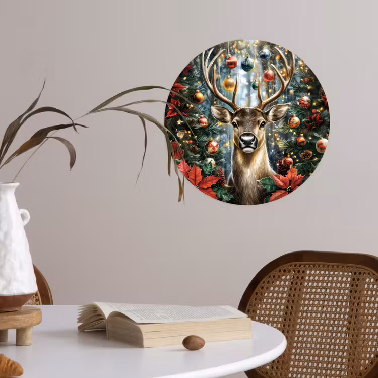 Kerstfeest - Dennenbos - Rood Wandcirkel behangsticker klein -sfeer3