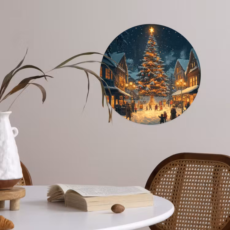 Kerstfeest - Dorp - Donker Wandcirkel behangsticker klein -sfeer3