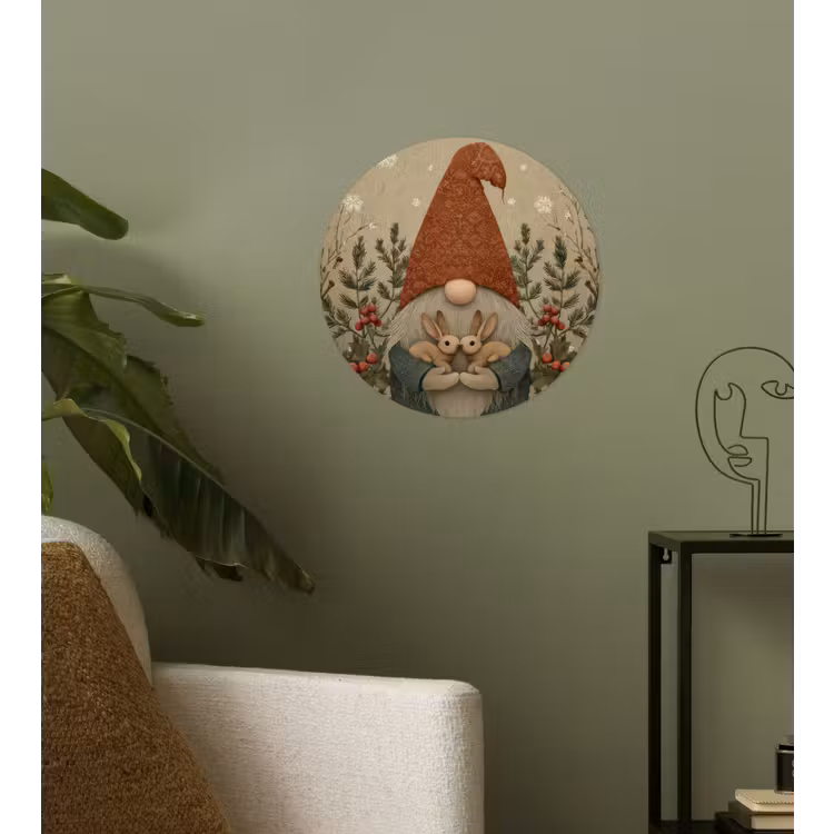 Kerstgnome - Konijntjes - Kleurrijk Wandcirkel behangsticker klein -sfeer2